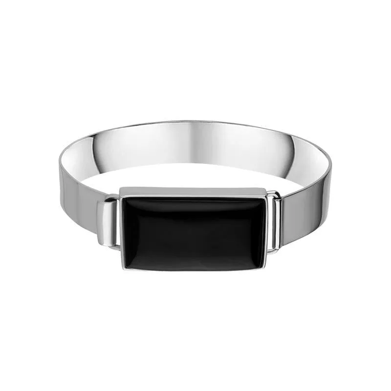 Sterling Silver Whitby Jet Unique Rectangle Top Bangle