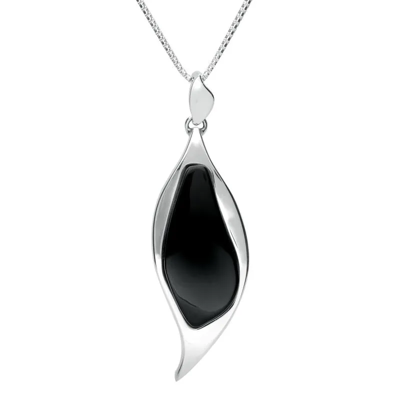 Sterling Silver Whitby Jet Unique Wavy Long Abstract Necklace