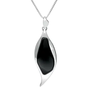 Sterling Silver Whitby Jet Unique Wavy Long Abstract Necklace