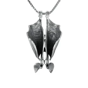 Sterling Silver Whitby Jet Upside Hanging Down Bat Large Necklace