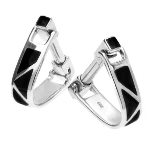 Sterling Silver Whitby Jet Zig Zag Hoop Cufflinks