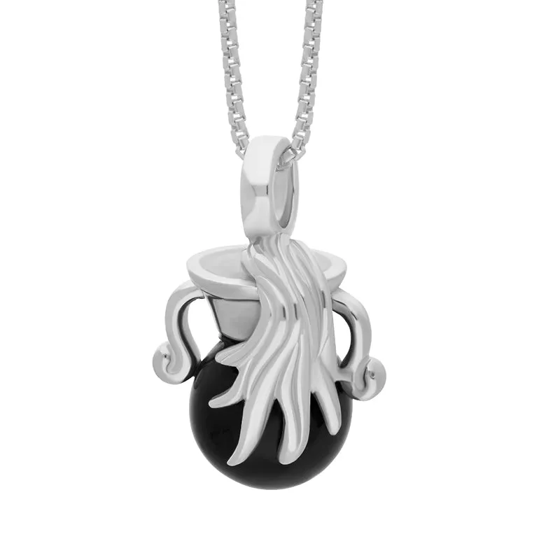 Sterling Silver Whitby Jet Zodiac Aquarius 8mm Bead Pendant