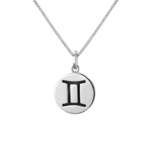 Sterling Silver Whitby Jet Zodiac Gemini Round Necklace
