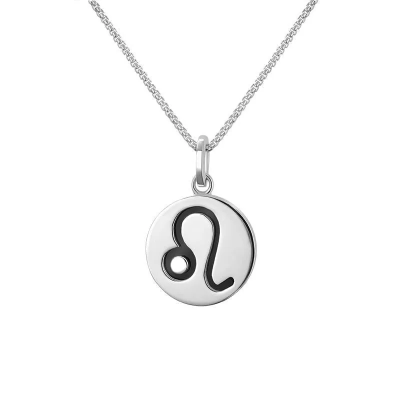 Sterling Silver Whitby Jet Zodiac Leo Round Necklace