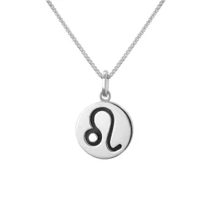 Sterling Silver Whitby Jet Zodiac Leo Round Necklace