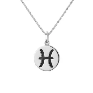 Sterling Silver Whitby Jet Zodiac Pisces Round Necklace