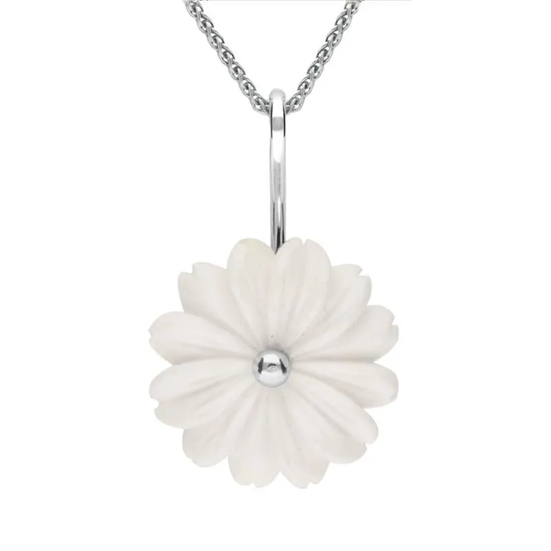 Sterling Silver White Agate Tuberose 20mm Daisy Necklace