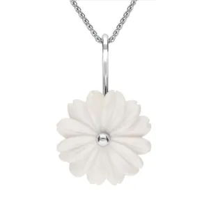 Sterling Silver White Agate Tuberose 20mm Daisy Necklace