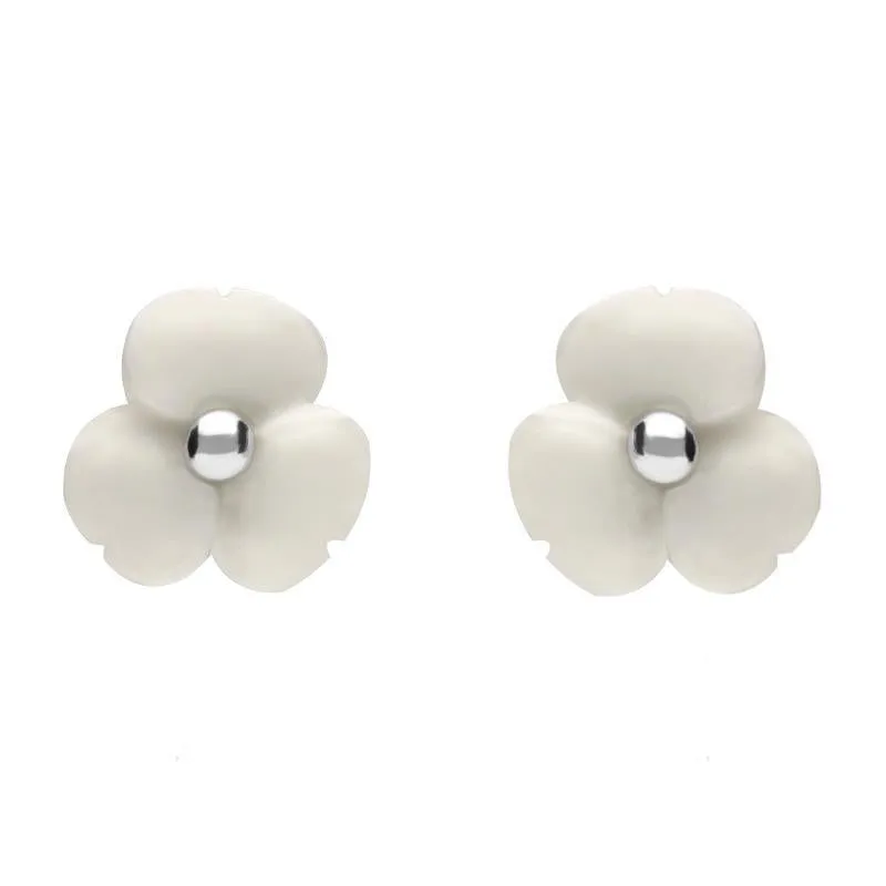 Sterling Silver White Agate Tuberose 8mm Clover Stud Earrings