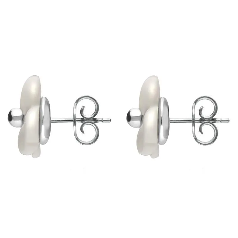 Sterling Silver White Agate Tuberose 8mm Clover Stud Earrings
