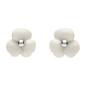 Sterling Silver White Agate Tuberose 8mm Clover Stud Earrings