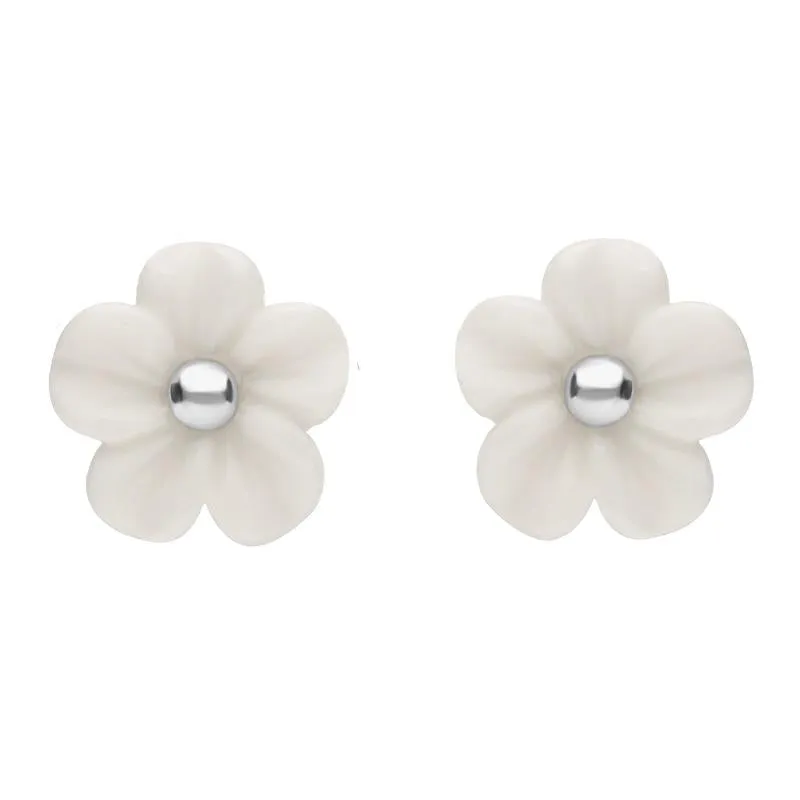 Sterling Silver White Agate Tuberose 8mm Desert Rose Stud Earrings