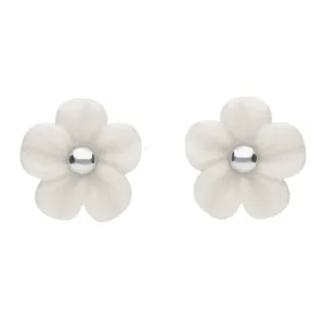 Sterling Silver White Agate Tuberose 8mm Desert Rose Stud Earrings