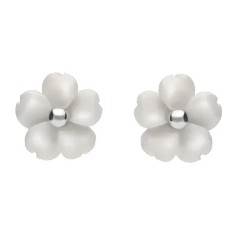 Sterling Silver White Agate Tuberose 8mm Gypsophila Stud Earrings