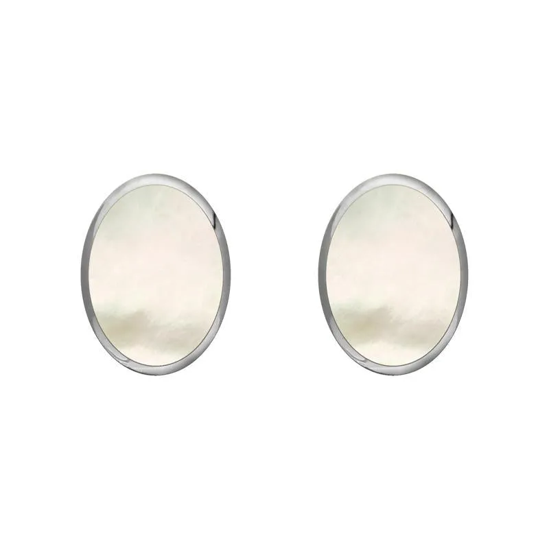 Sterling Silver White Mother of Pearl 7 x 5mm Classic Small Oval Stud Earrings