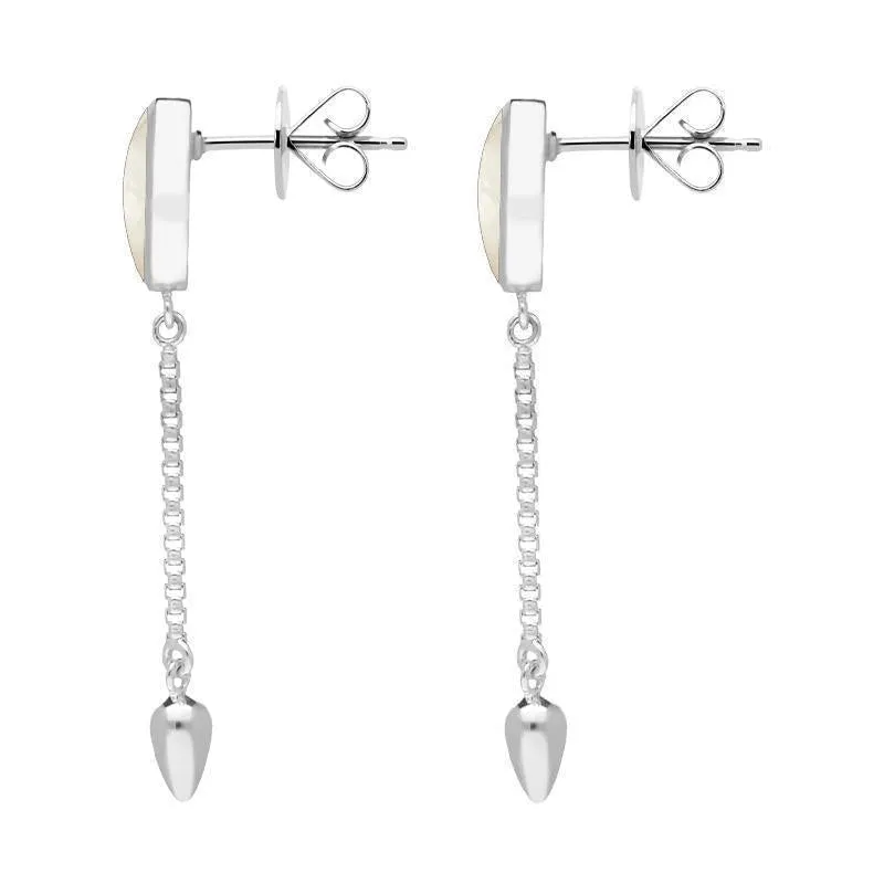 Sterling Silver White Mother of Pearl Lineaire Medium Drop Stud Earrings