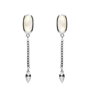 Sterling Silver White Mother of Pearl Lineaire Medium Drop Stud Earrings