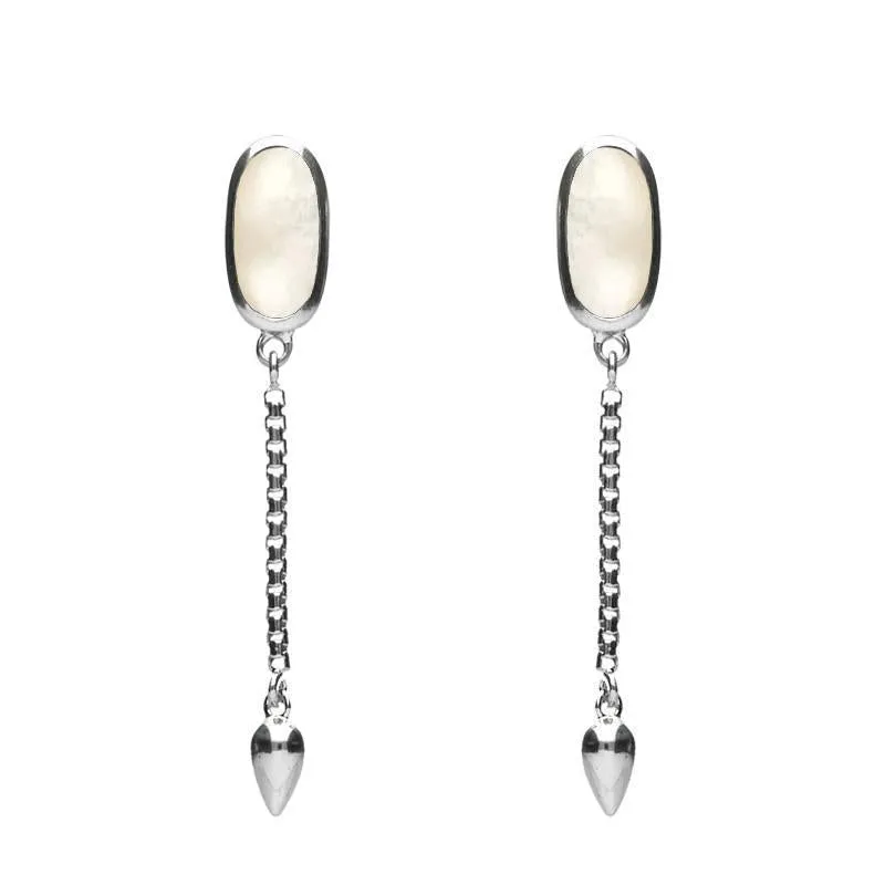 Sterling Silver White Mother of Pearl Lineaire Medium Drop Stud Earrings