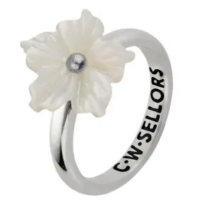 Sterling Silver White Mother of Pearl Tuberose 10mm Carnation Ring