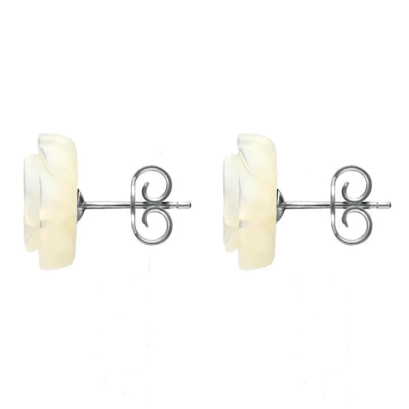 Sterling Silver White Mother of Pearl Tuberose 10mm Rose Stud Earrings