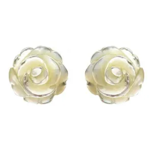 Sterling Silver White Mother of Pearl Tuberose 10mm Rose Stud Earrings