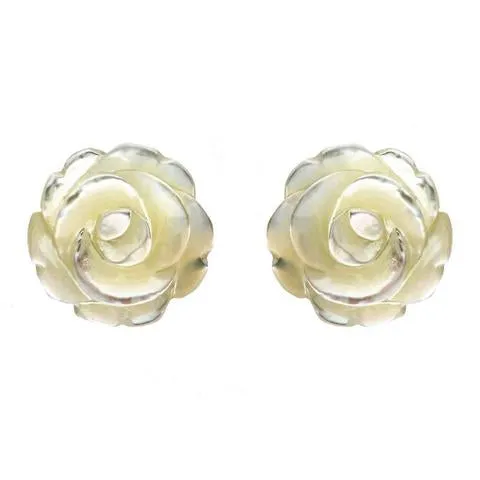 Sterling Silver White Mother of Pearl Tuberose 10mm Rose Stud Earrings
