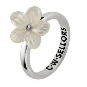 Sterling Silver White Mother of Pearl Tuberose 12mm Pansy Ring
