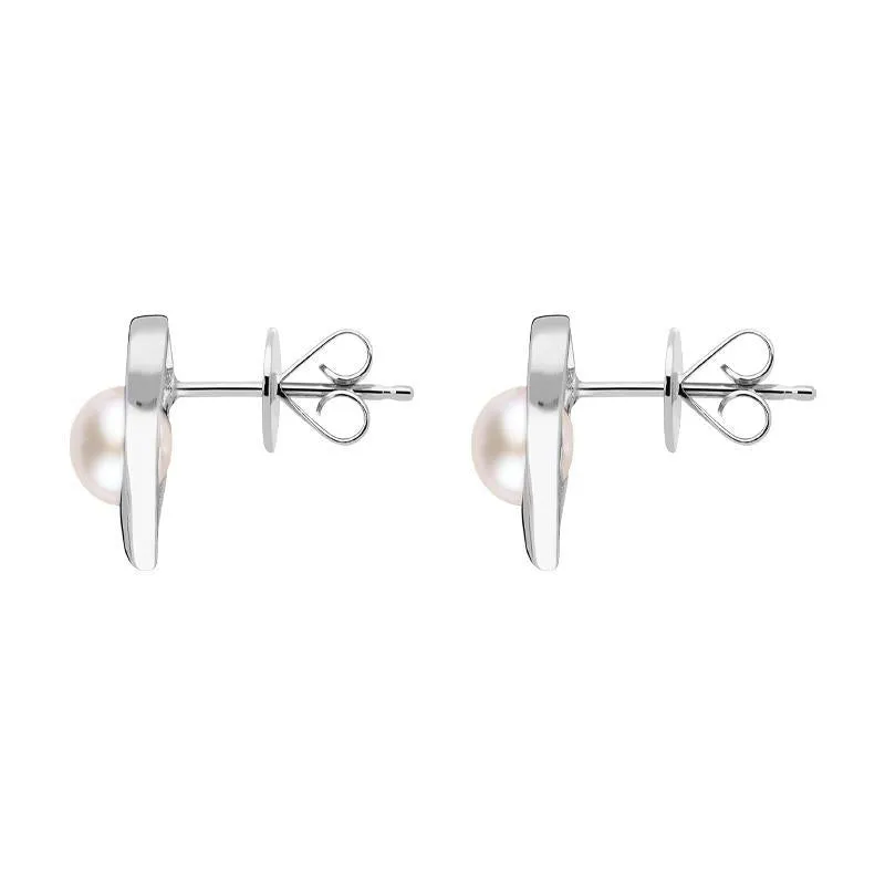 Sterling Silver White Pearl Open Heart Stud Earrings