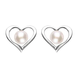 Sterling Silver White Pearl Open Heart Stud Earrings