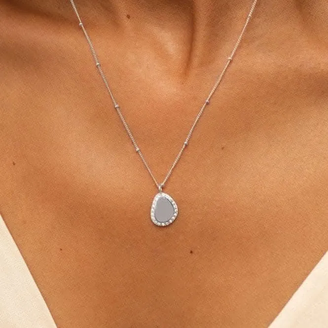 Sterling Silver Wonderful Sister Pebble Pave 46cm   5cm Necklace JJS0017