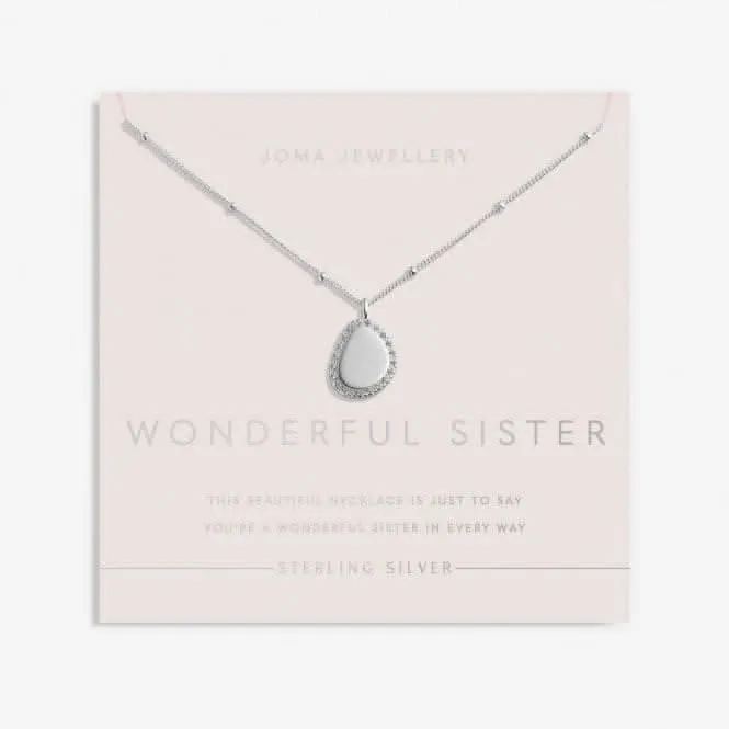 Sterling Silver Wonderful Sister Pebble Pave 46cm   5cm Necklace JJS0017