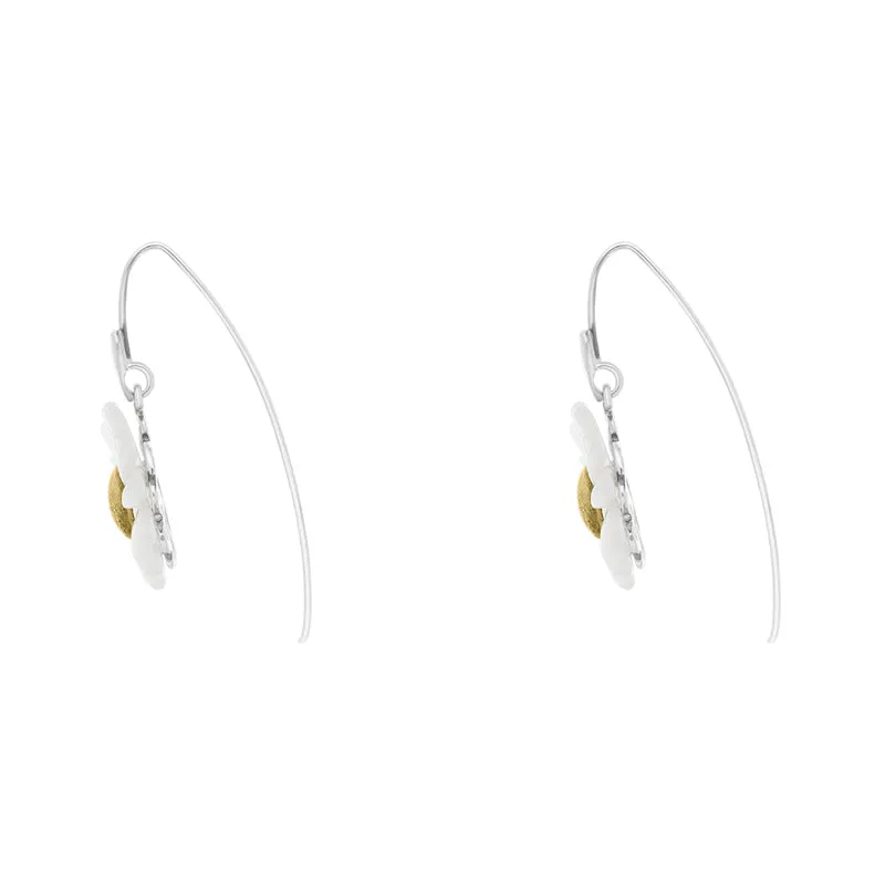 Sterling Silver Yellow Gold White Mother Of Pearl Tuberose 21mm Daisy Earrings