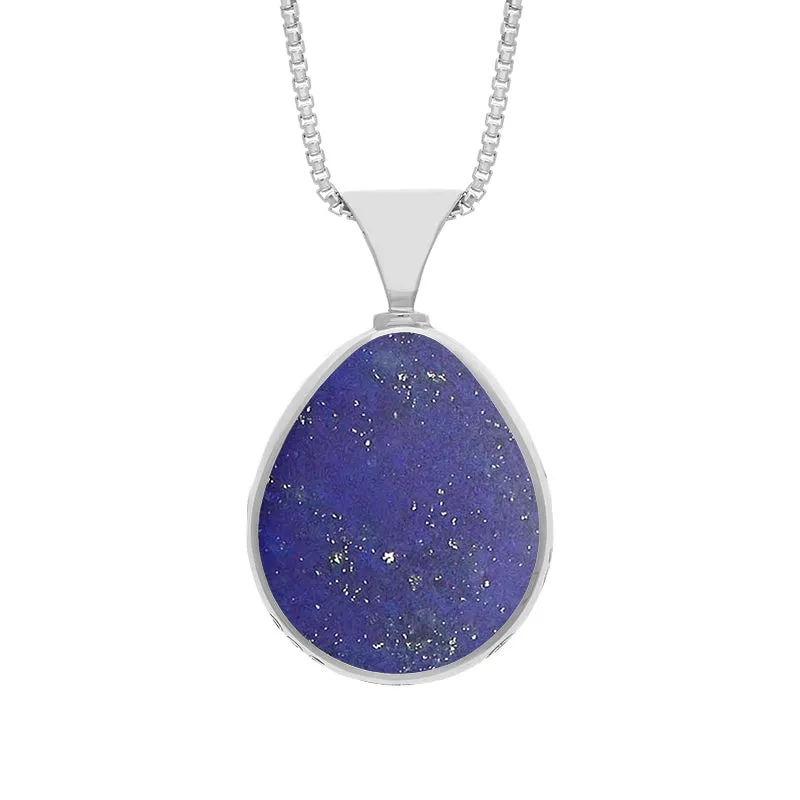 Sterling Sterling Silver Whitby Jet Lapis King's Coronation Hallmark Double Sided Pear-shaped Necklace D