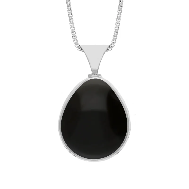 Sterling Sterling Silver Whitby Jet Lapis King's Coronation Hallmark Double Sided Pear-shaped Necklace D