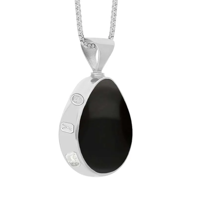 Sterling Sterling Silver Whitby Jet Lapis King's Coronation Hallmark Double Sided Pear-shaped Necklace D