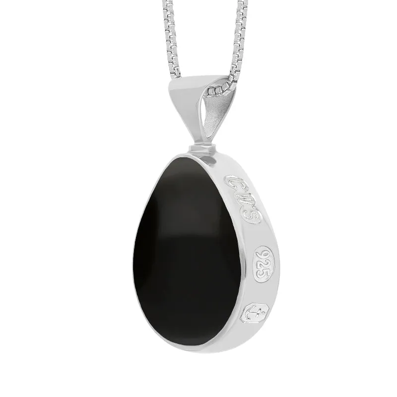 Sterling Sterling Silver Whitby Jet Lapis King's Coronation Hallmark Double Sided Pear-shaped Necklace D