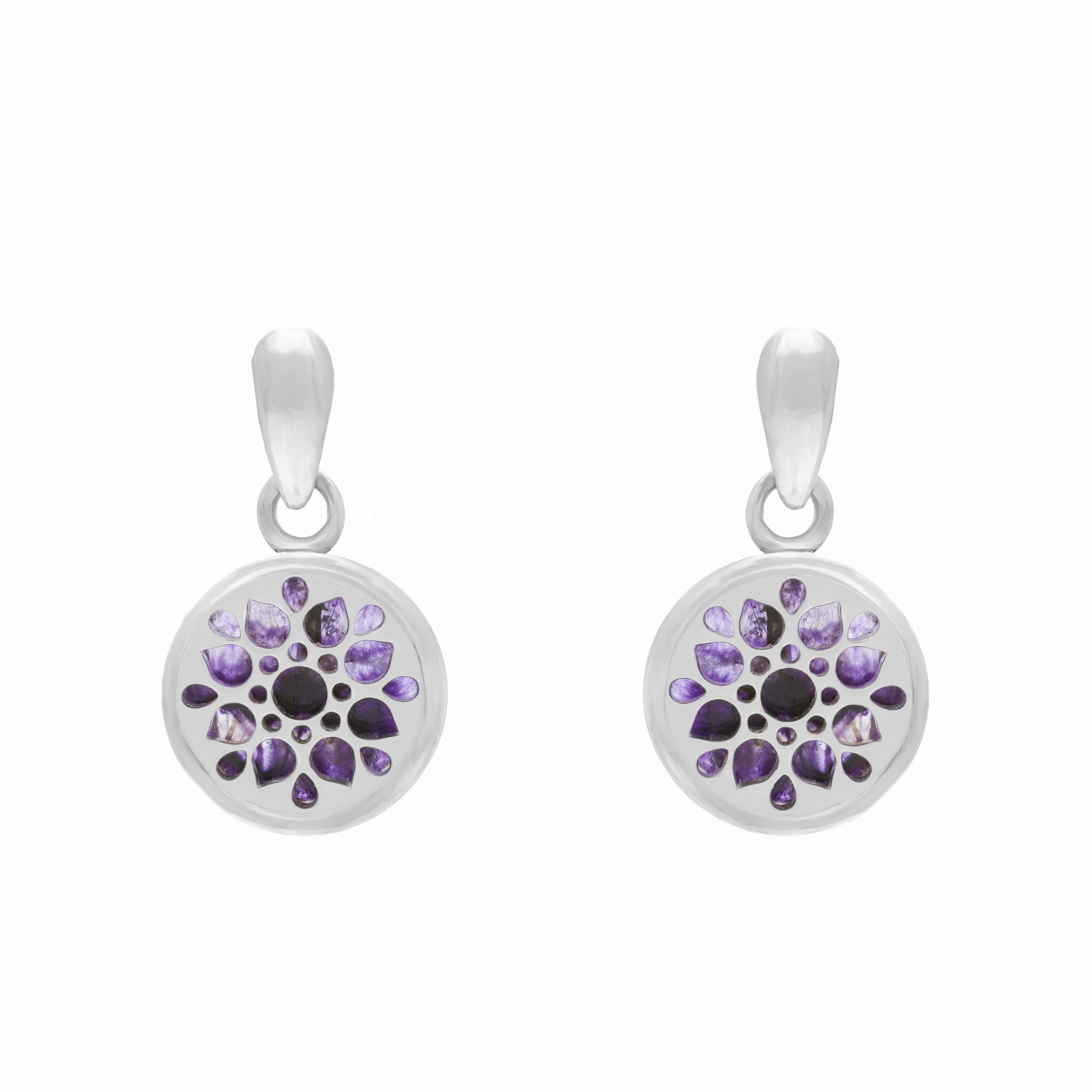 Sterling Silver 10mm Blue John Flower Burst Chatsworth Dcor Round Drop Earrings