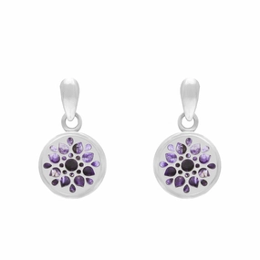 Sterling Silver 10mm Blue John Flower Burst Chatsworth Dcor Round Drop Earrings