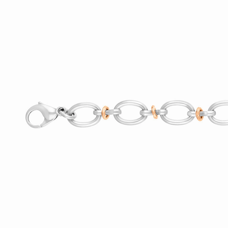 Sterling Silver 18ct Rose Gold Oval Link Handmade Bracelet
