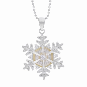 Sterling Silver 30mm Cubic Zirconia & White Mother of Pearl Snowflake Pendant