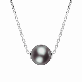 Sterling Silver 43mm Black Pearl Necklace