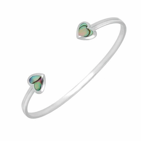 Sterling Silver Abalone Two Stone Heart Bangle