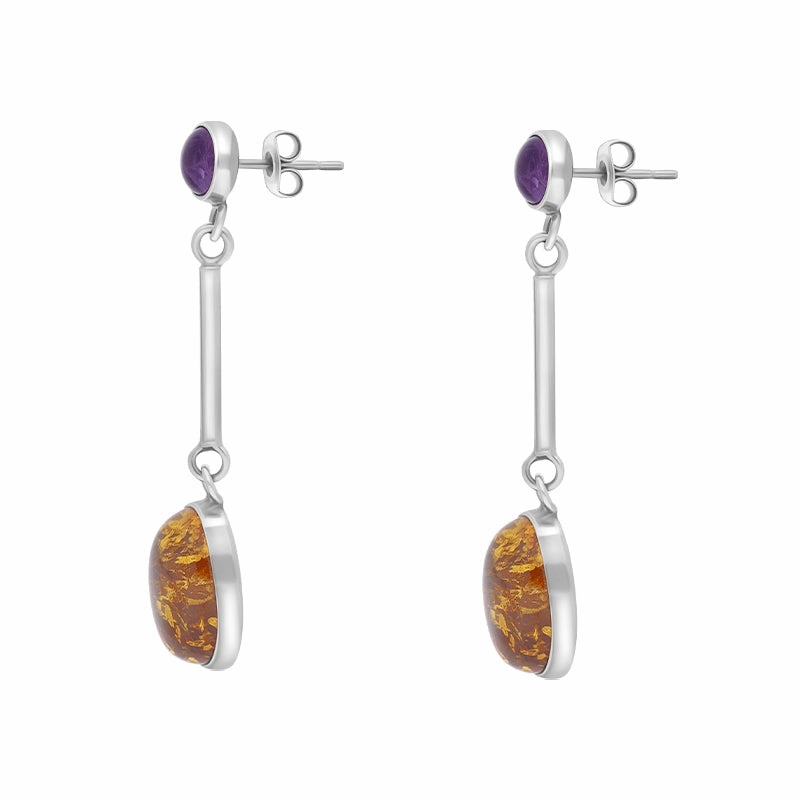 Sterling Silver Amber Amethyst Drop Earrings D