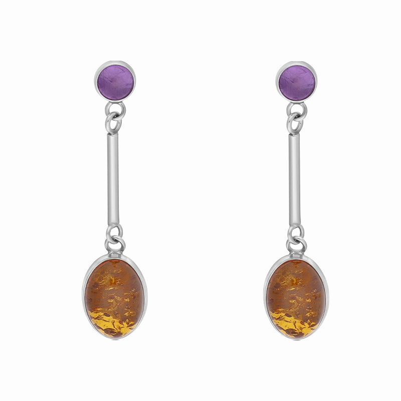 Sterling Silver Amber Amethyst Drop Earrings D