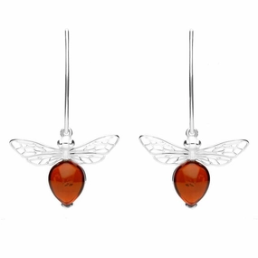 Sterling Silver Amber Bee Small Hook Earrings