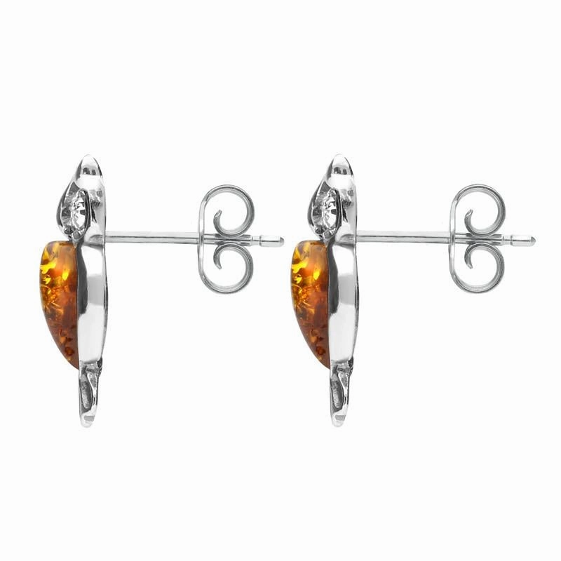 Sterling Silver Amber Cubic Zirconia Owl Stud Earrings