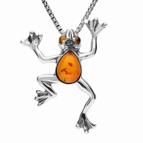 Sterling Silver Amber Frog Necklace