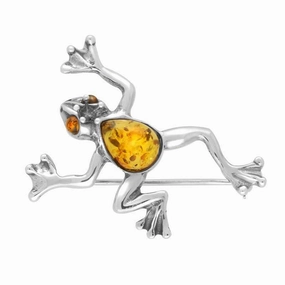 Sterling Silver Amber Frog Prince Brooch