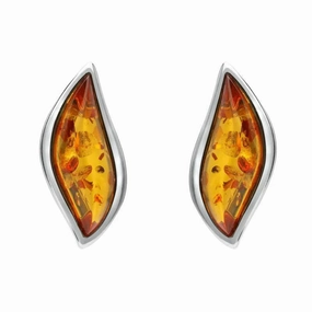 Sterling Silver Amber Leaf Stud Earrings