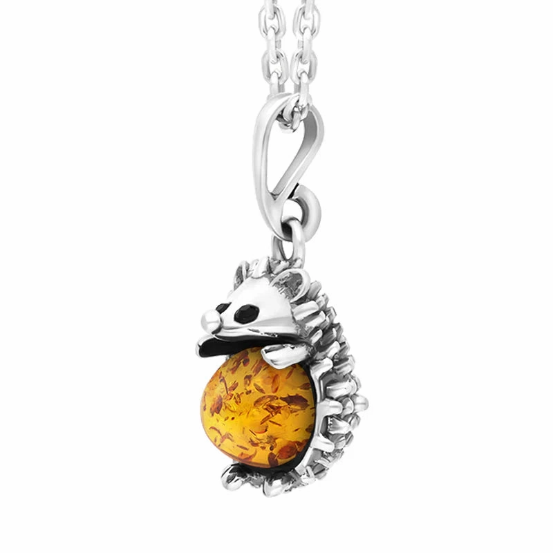 Sterling Silver Amber Medium Hedgehog Necklace